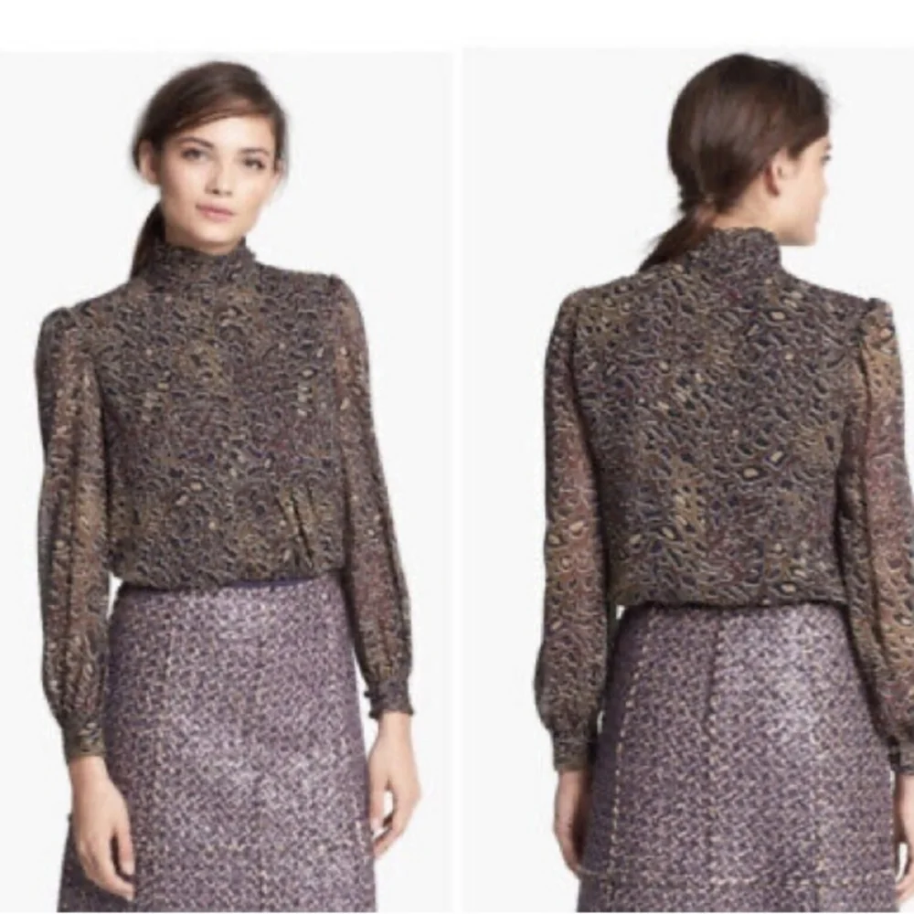 Tory Burch 100% Silk Animal Print Blouse Size 4